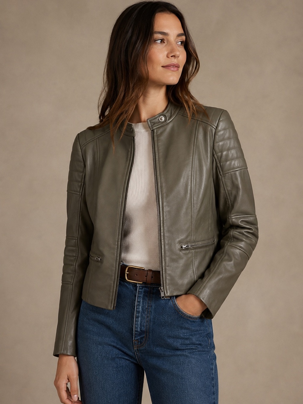 Banana Republic Olive Lambskin Moto Jacket